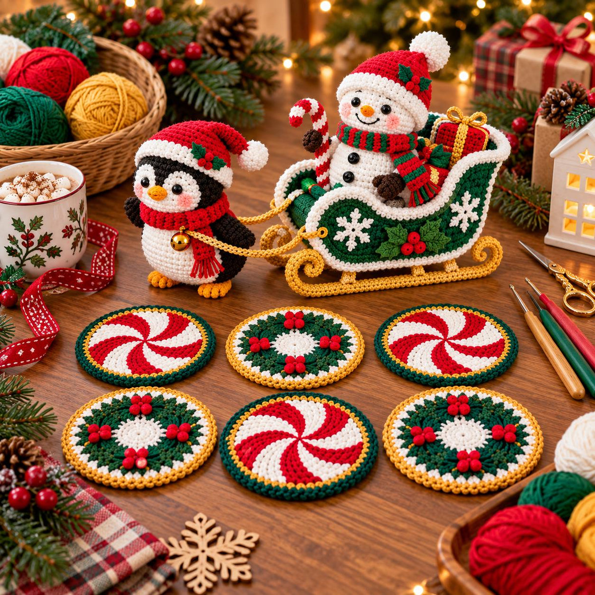 Crochet Christmas Sleigh Decor