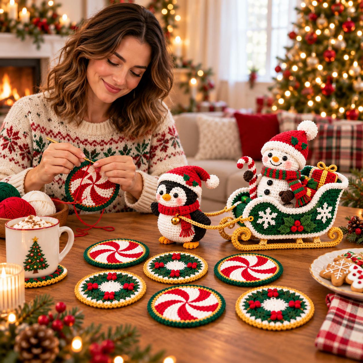 Crochet Christmas Sleigh Decor