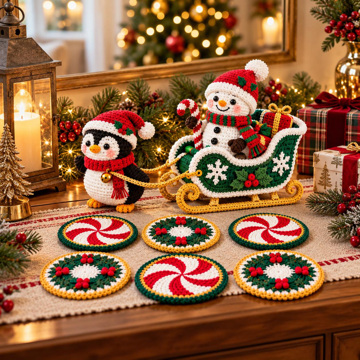 Crochet Christmas Sleigh Decor