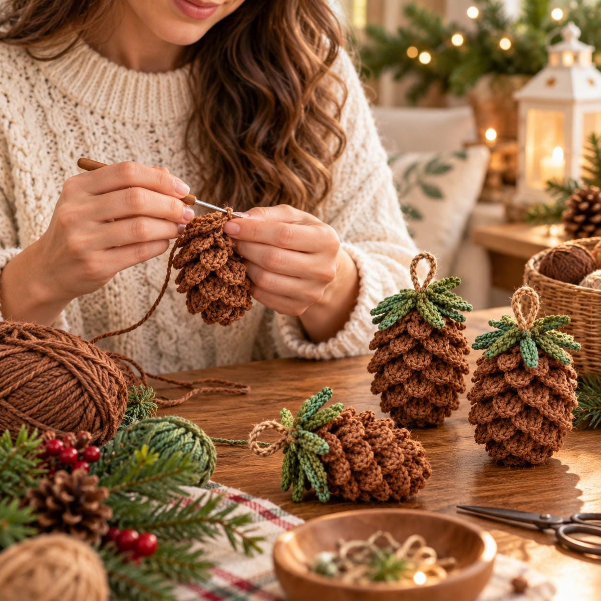 Crochet Pine Cone Christmas Ornament
