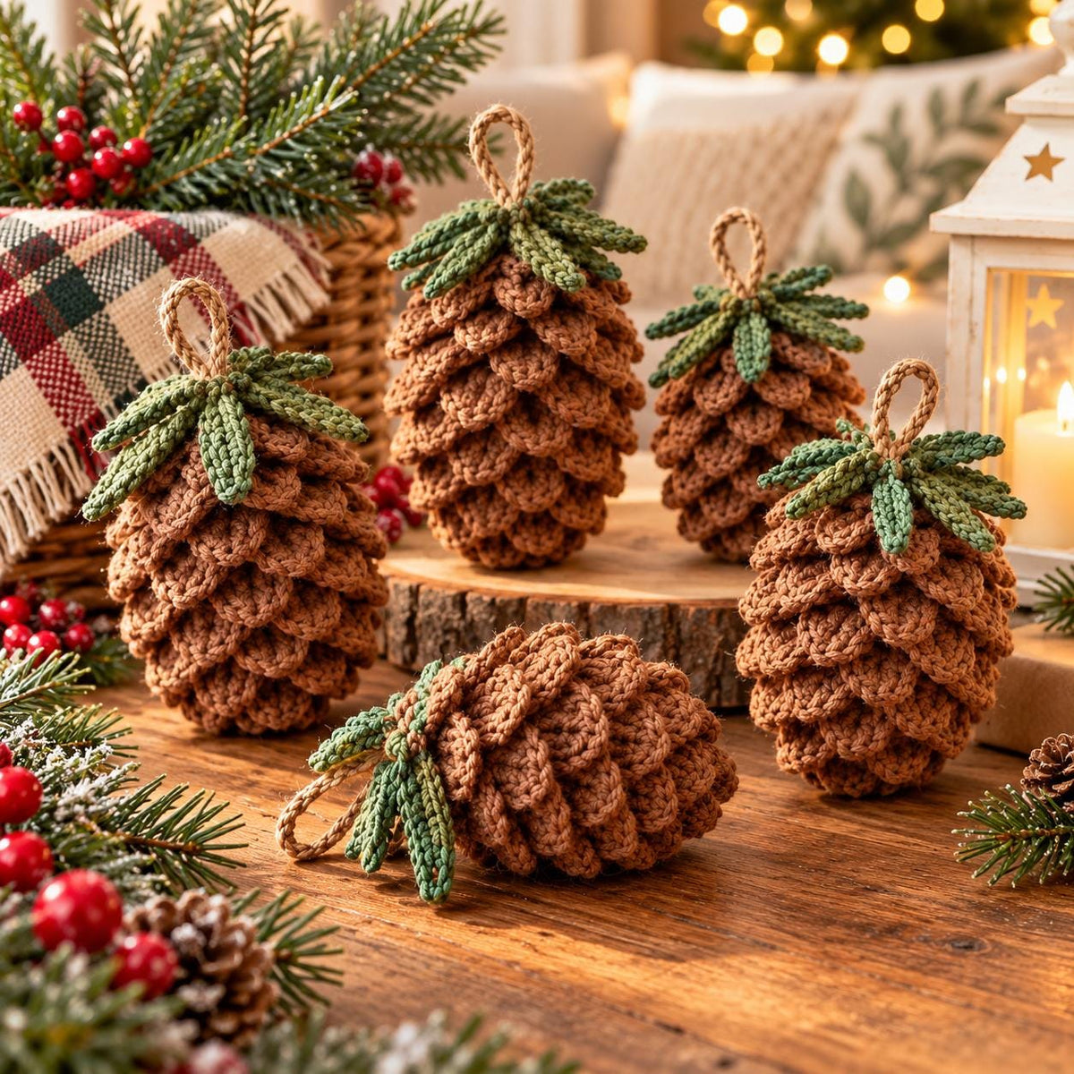 Crochet Pine Cone Christmas Ornament