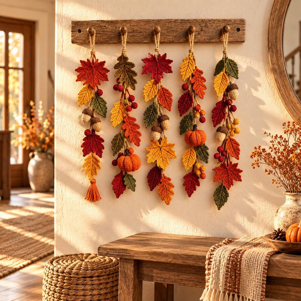 Autumn Leaves & Pumpkin Crochet Garland