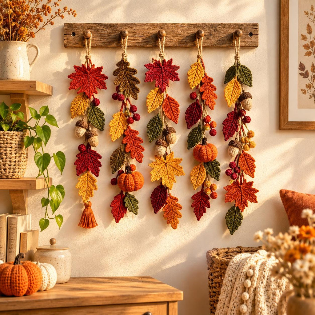 Autumn Leaves & Pumpkin Crochet Garland