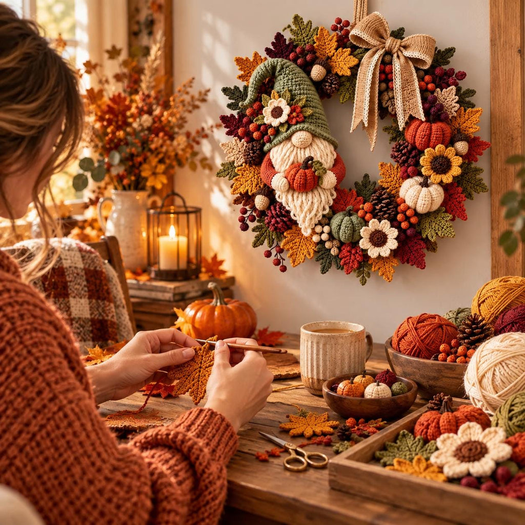 Fall Gnome & Sunflower Crochet Wreath