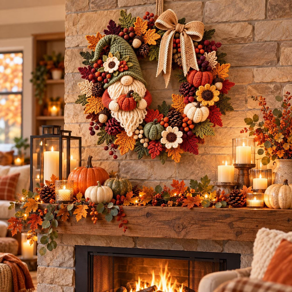 Fall Gnome & Sunflower Crochet Wreath
