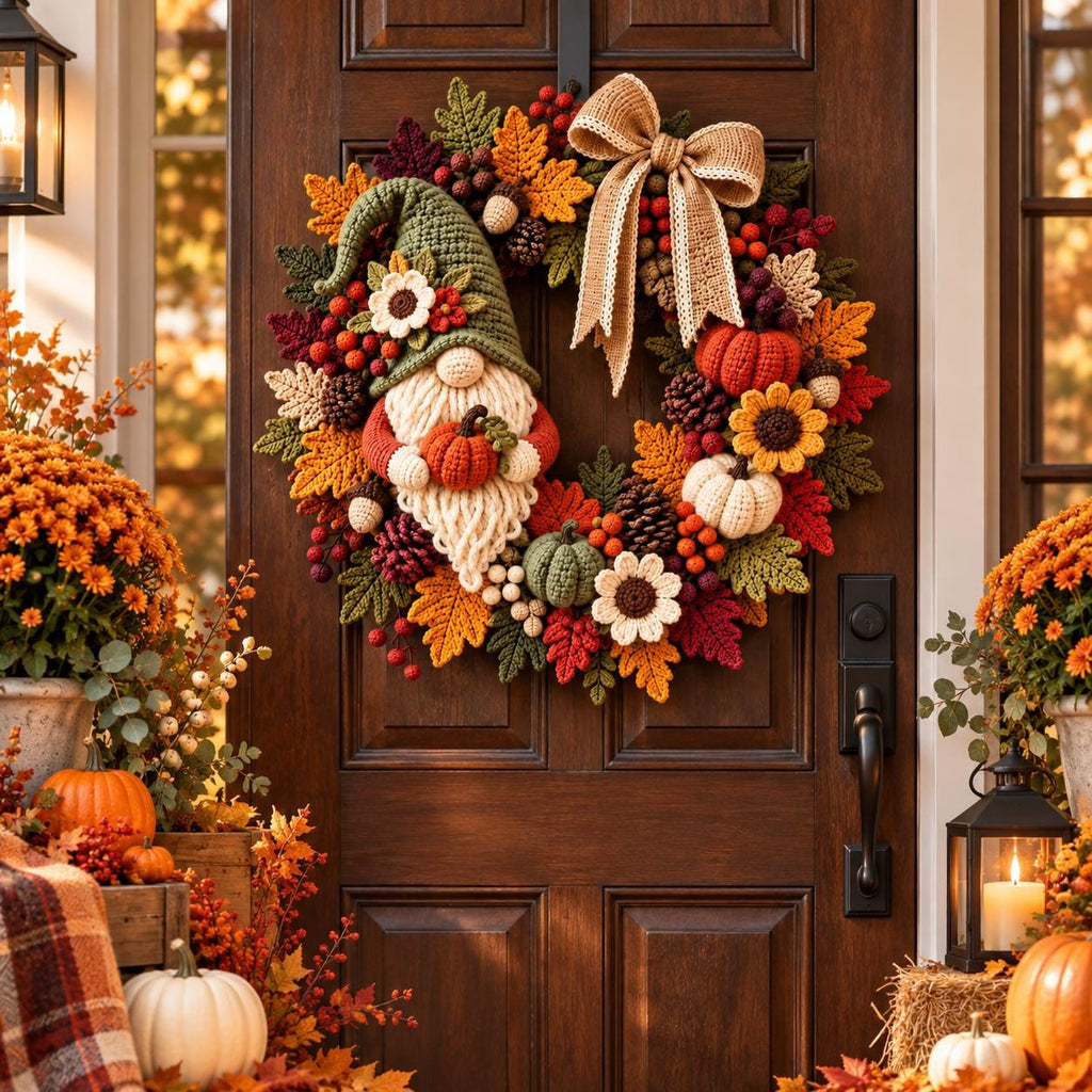 Fall Gnome & Sunflower Crochet Wreath