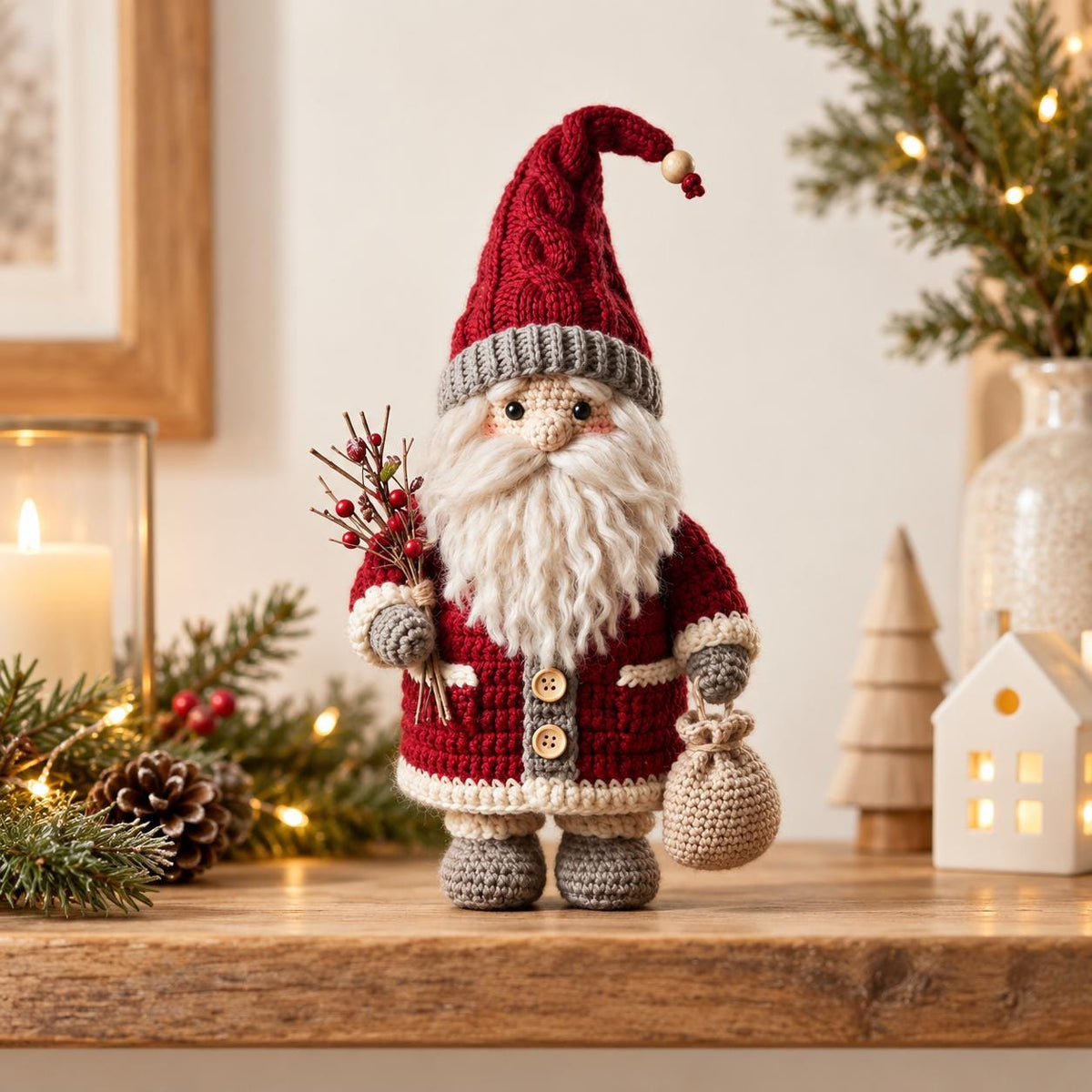Crochet Santa Christmas Gnome Shelf Decor