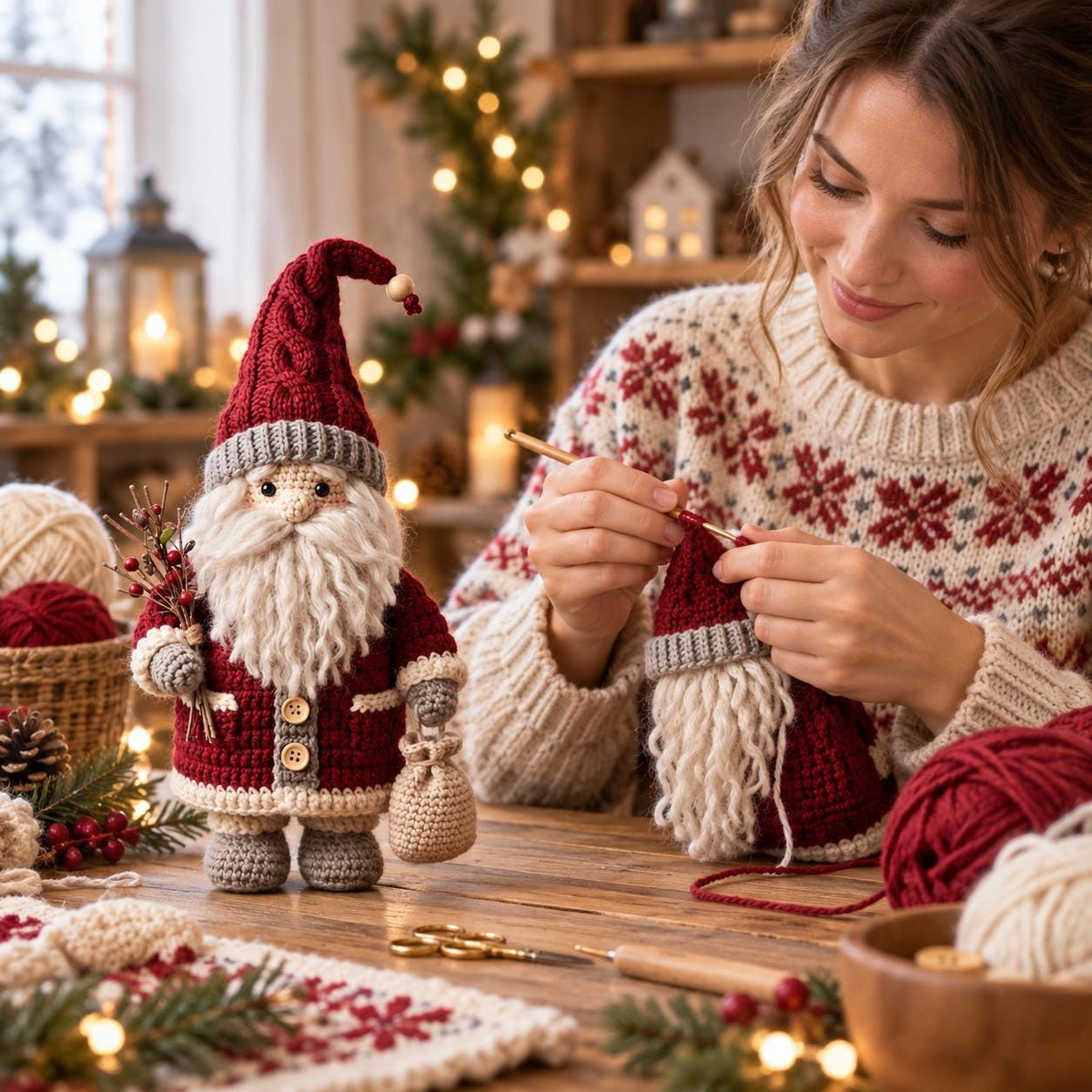 Crochet Santa Christmas Gnome Shelf Decor