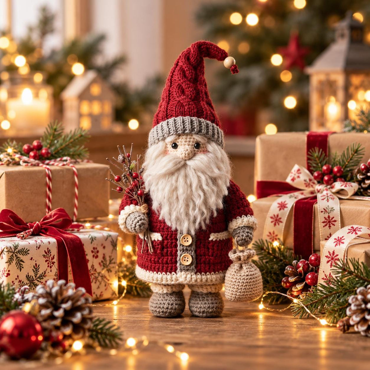 Crochet Santa Christmas Gnome Shelf Decor