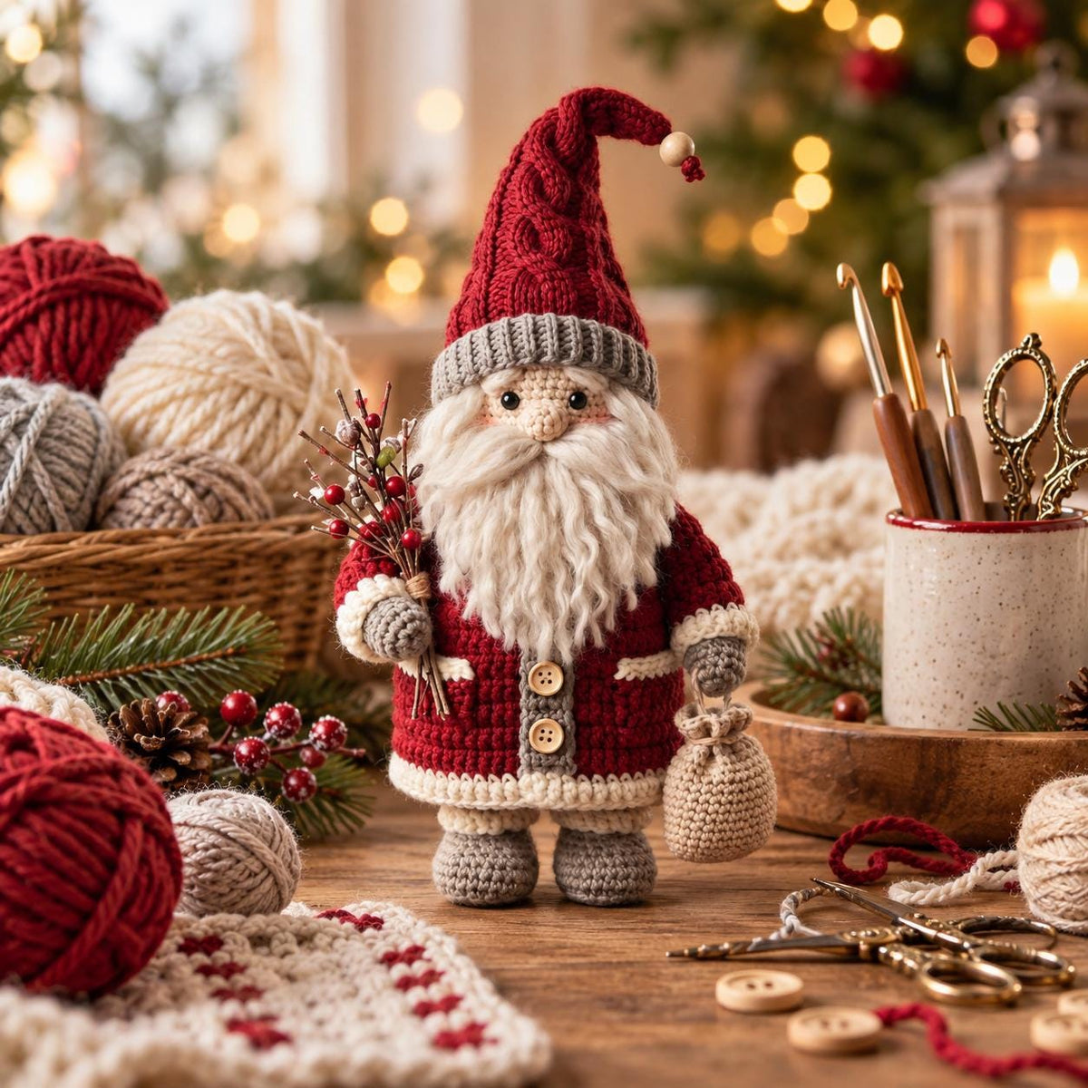 Crochet Santa Christmas Gnome Shelf Decor