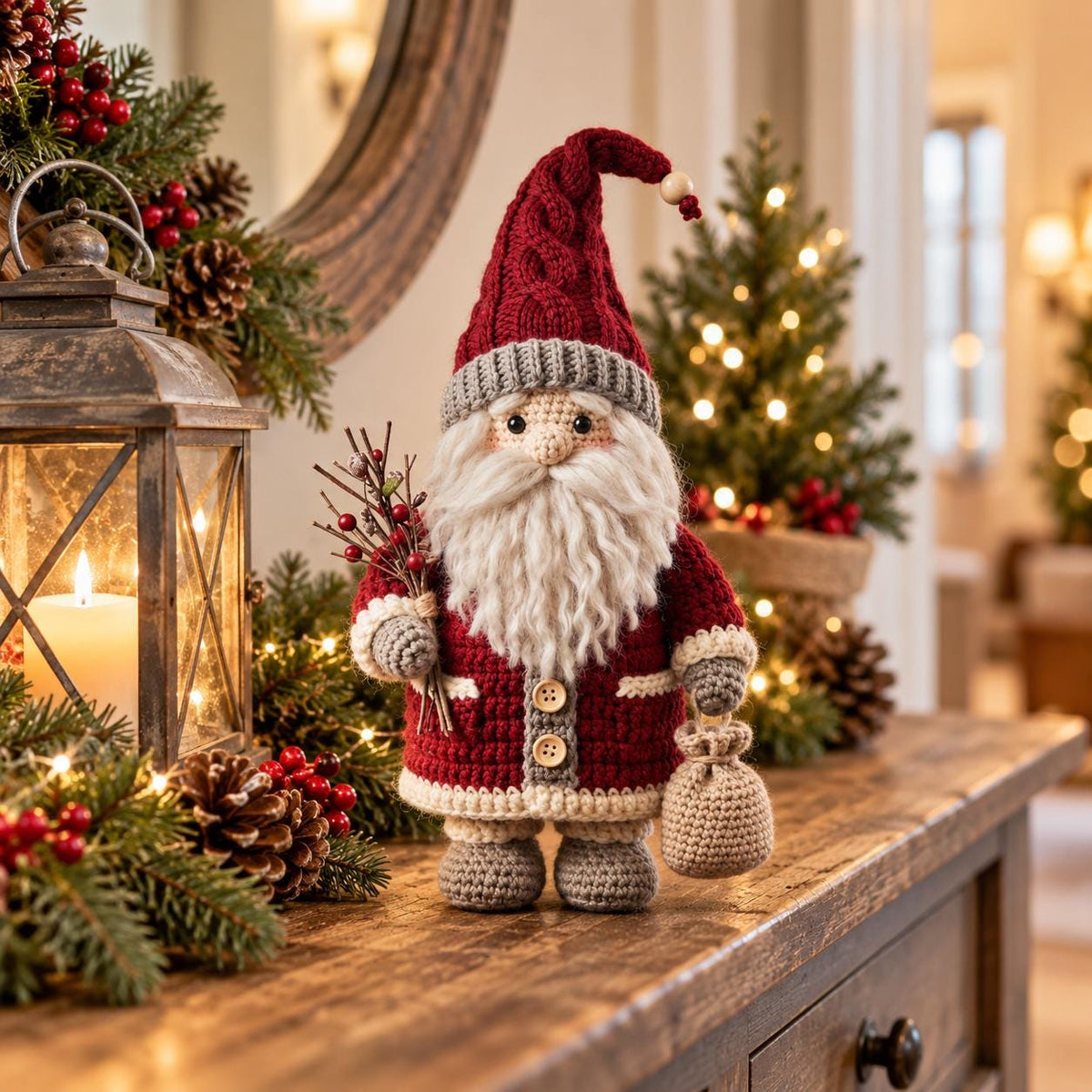 Crochet Santa Christmas Gnome Shelf Decor