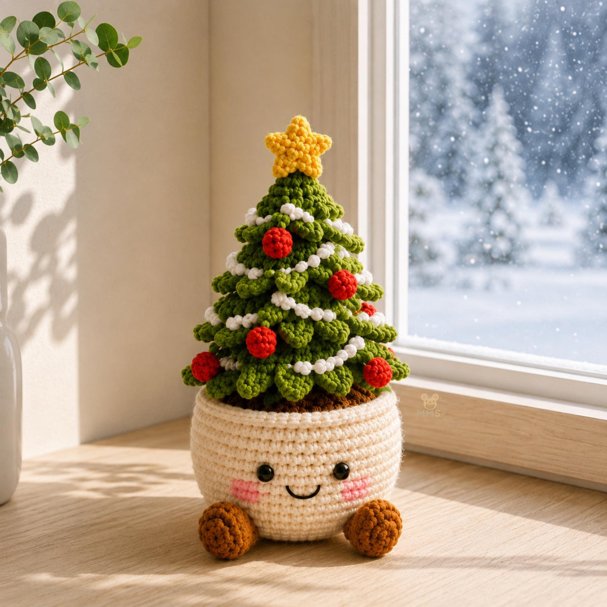 Handmade Crochet Christmas Tree Pot Holiday Desk Decor