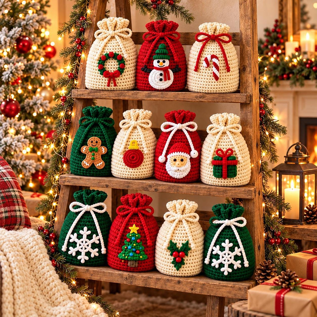 Crochet Christmas Drawstring Gift Bag