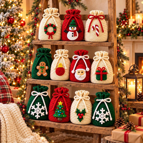 Crochet Christmas Drawstring Gift Bag