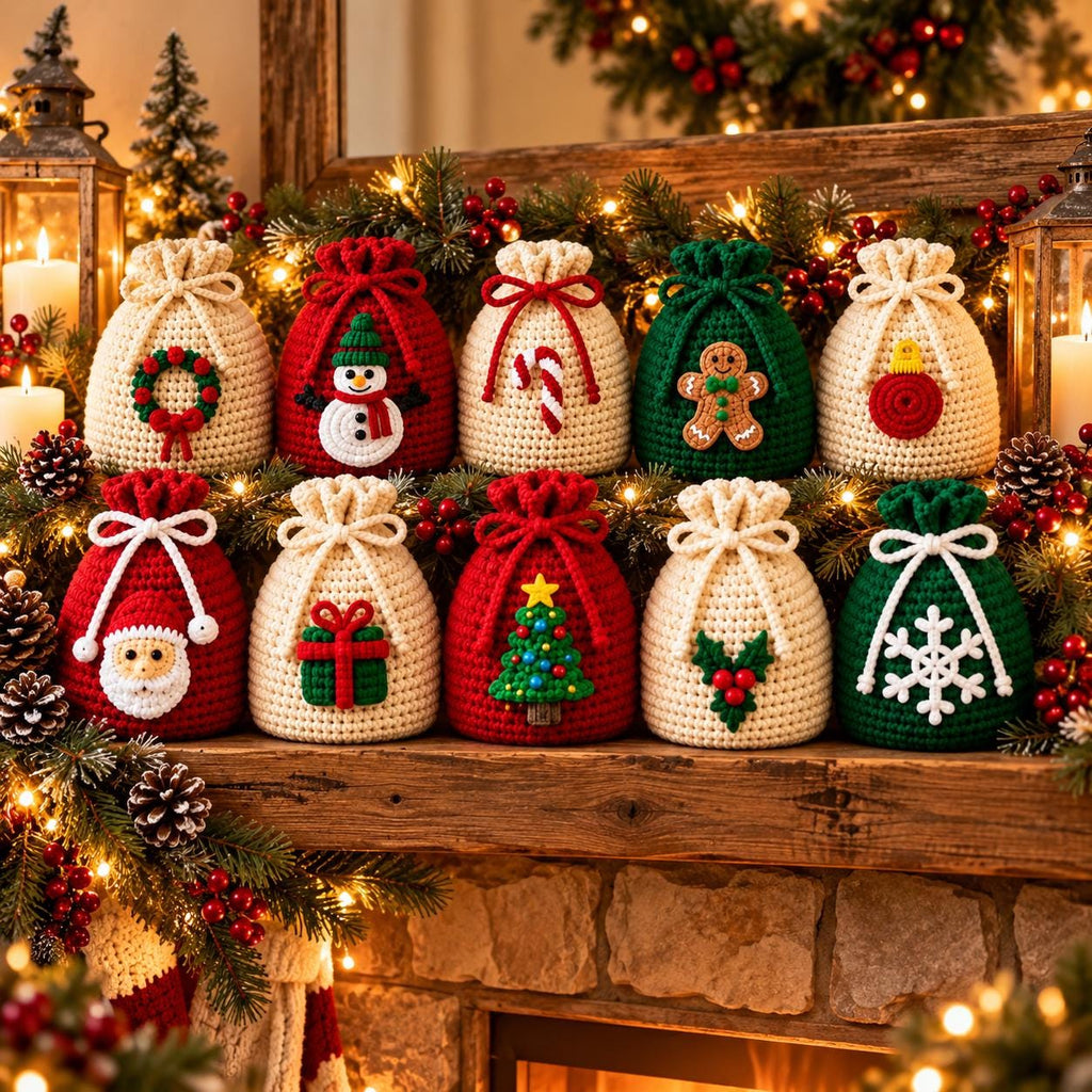 Crochet Christmas Drawstring Gift Bag