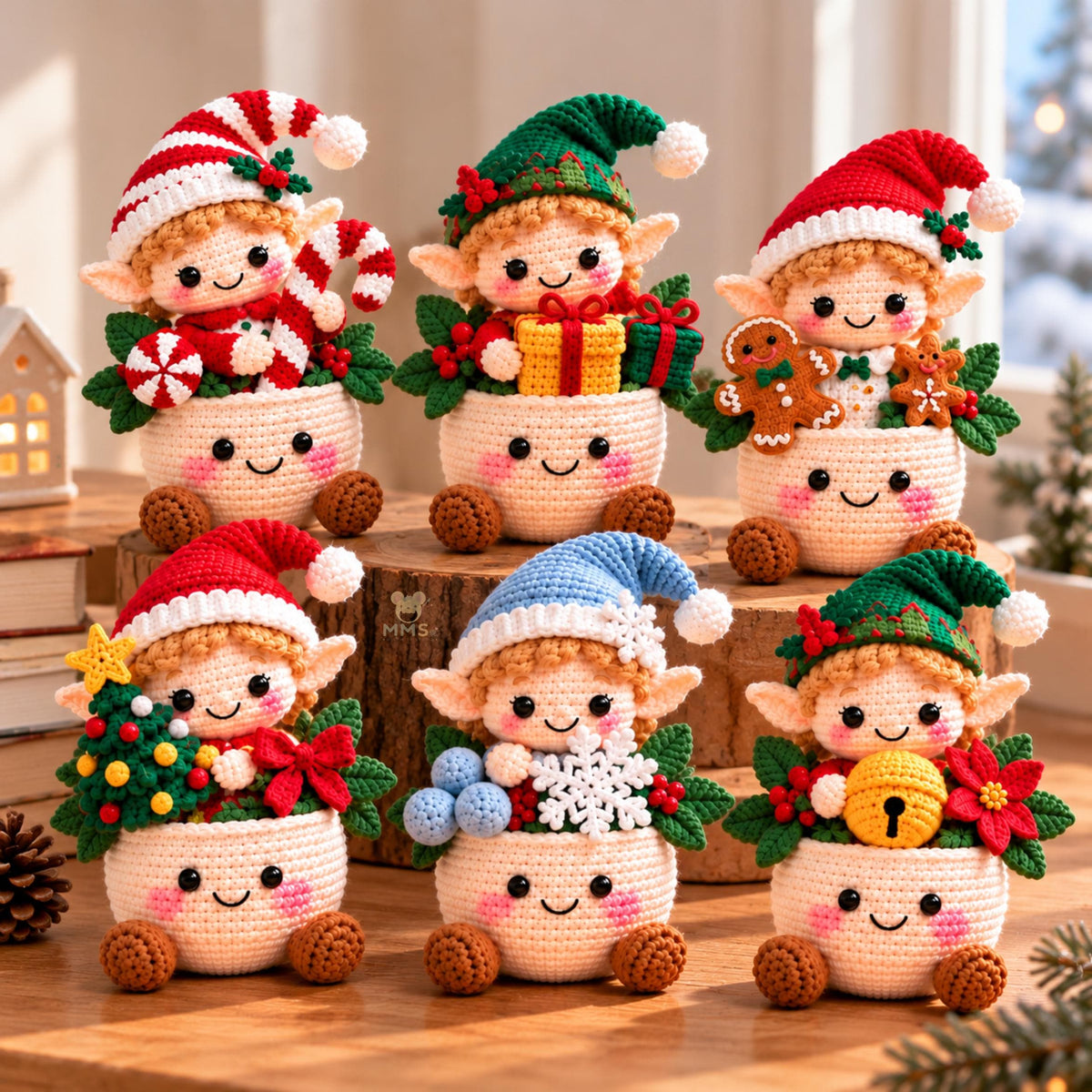 Handmade Christmas Elf Crochet Pot Holiday Desk Decor