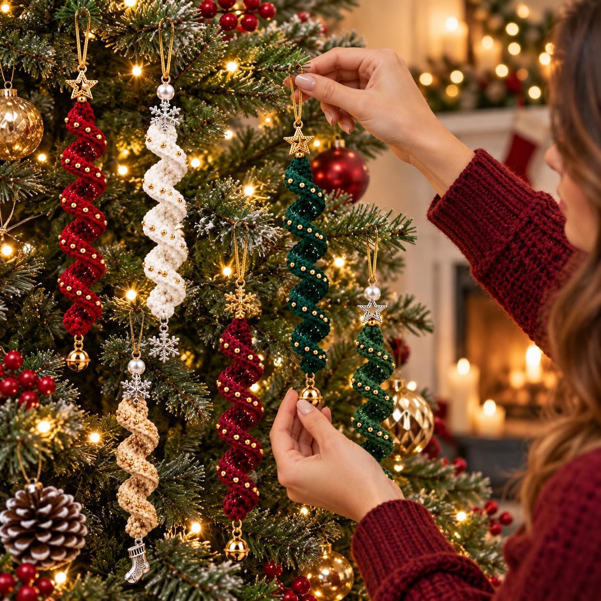 Beaded Spiral Crochet Christmas Ornament