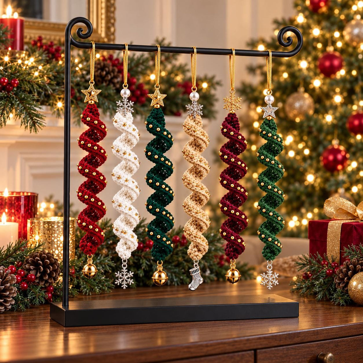 Beaded Spiral Crochet Christmas Ornament
