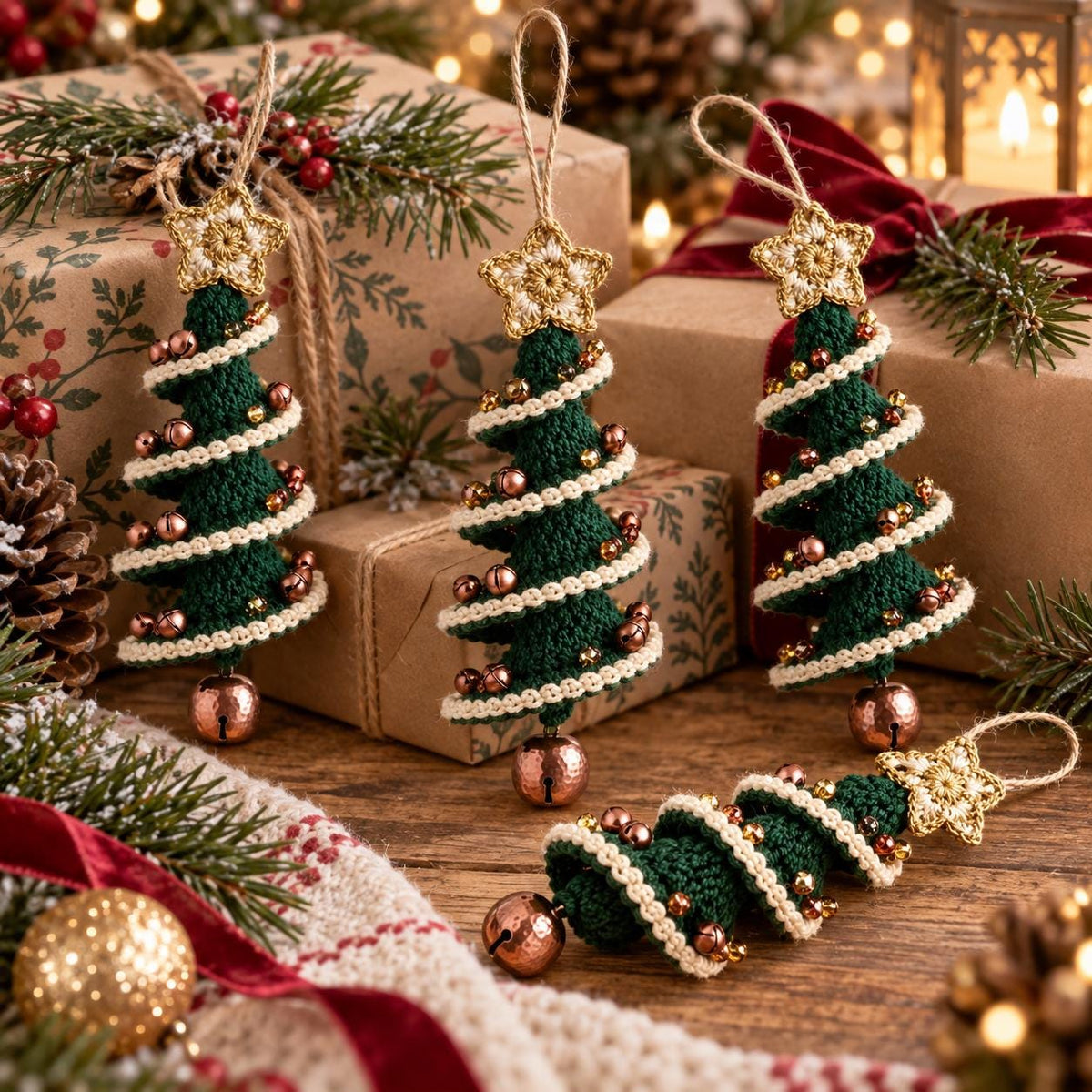 Spiral Crochet Christmas Tree Ornament with Star Topper