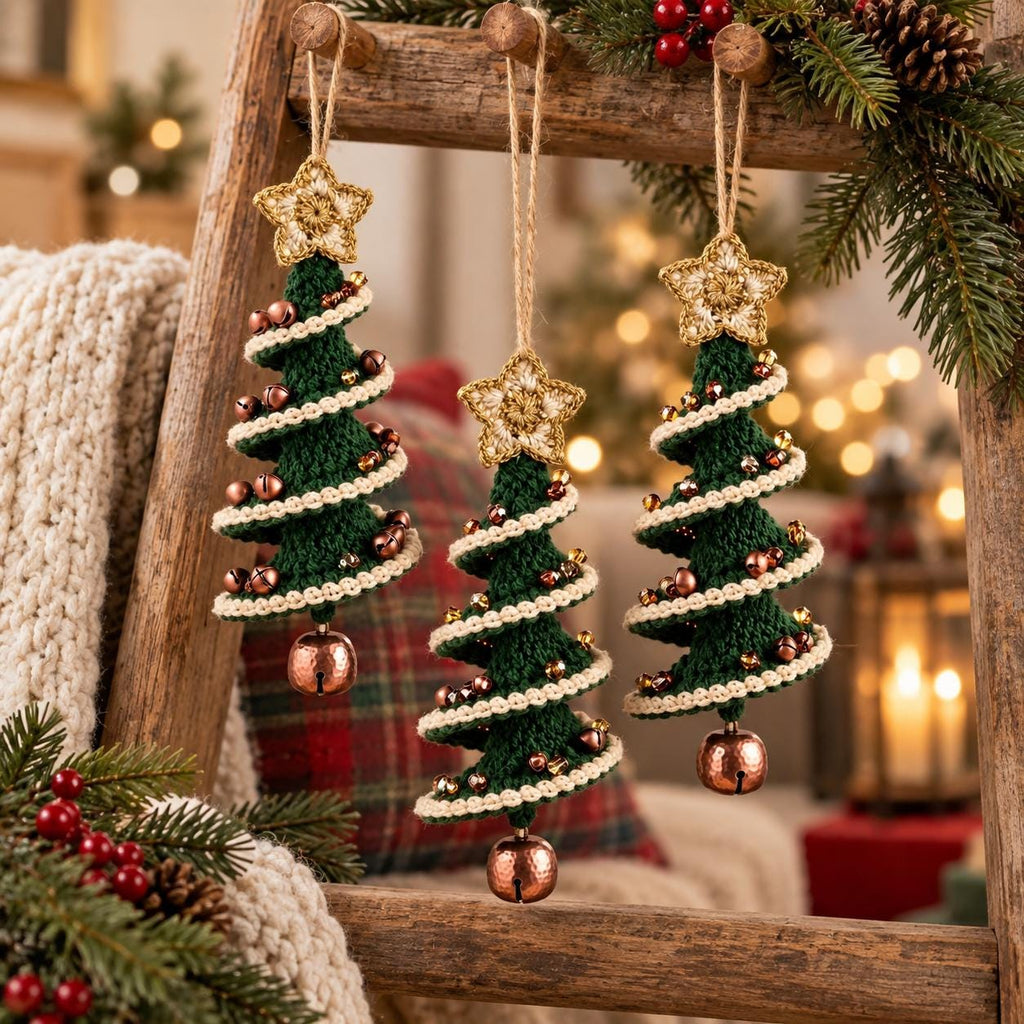 Spiral Crochet Christmas Tree Ornament with Star Topper