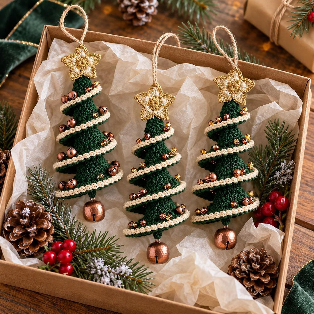 Spiral Crochet Christmas Tree Ornament with Star Topper