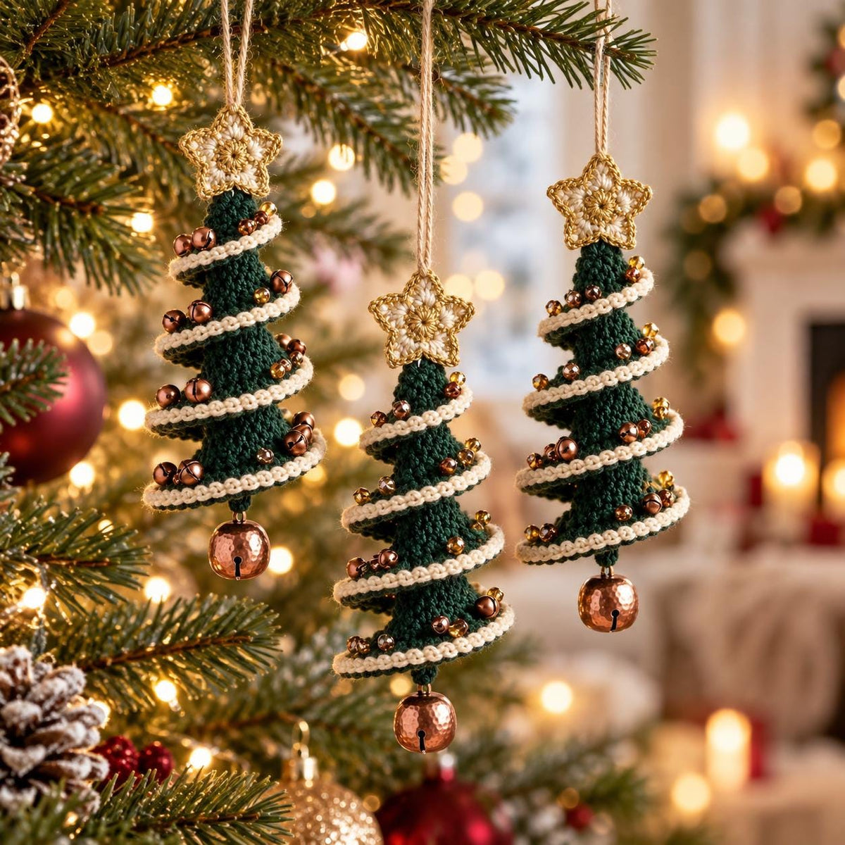 Spiral Crochet Christmas Tree Ornament with Star Topper