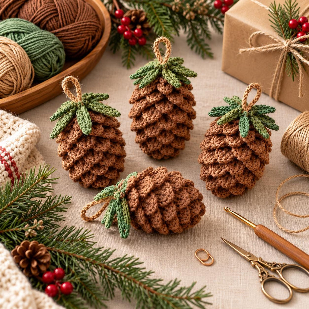 Crochet Pine Cone Christmas Ornament