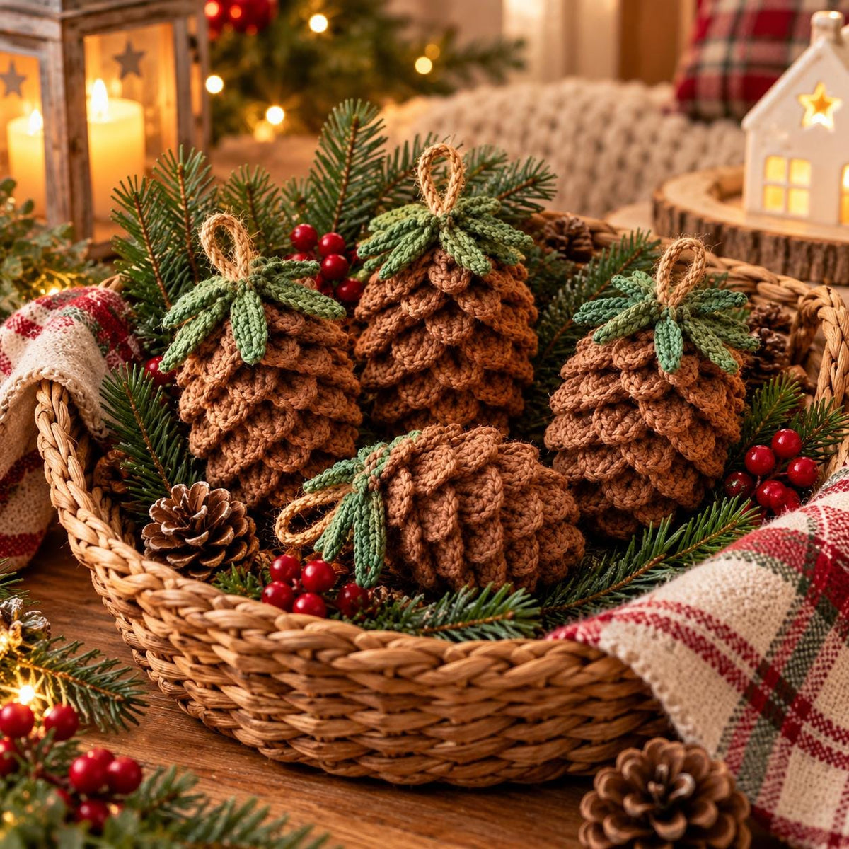 Crochet Pine Cone Christmas Ornament
