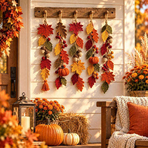 Autumn Leaves & Pumpkin Crochet Garland