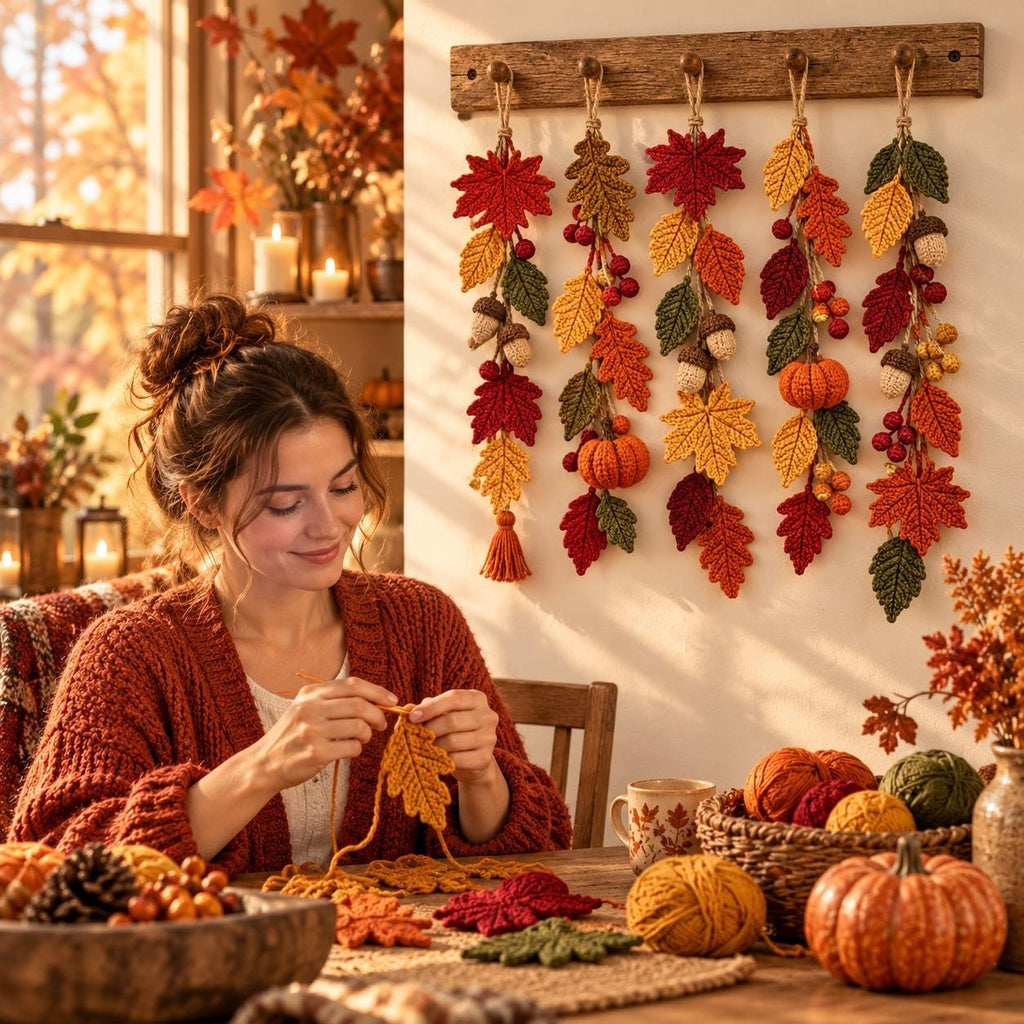 Autumn Leaves & Pumpkin Crochet Garland