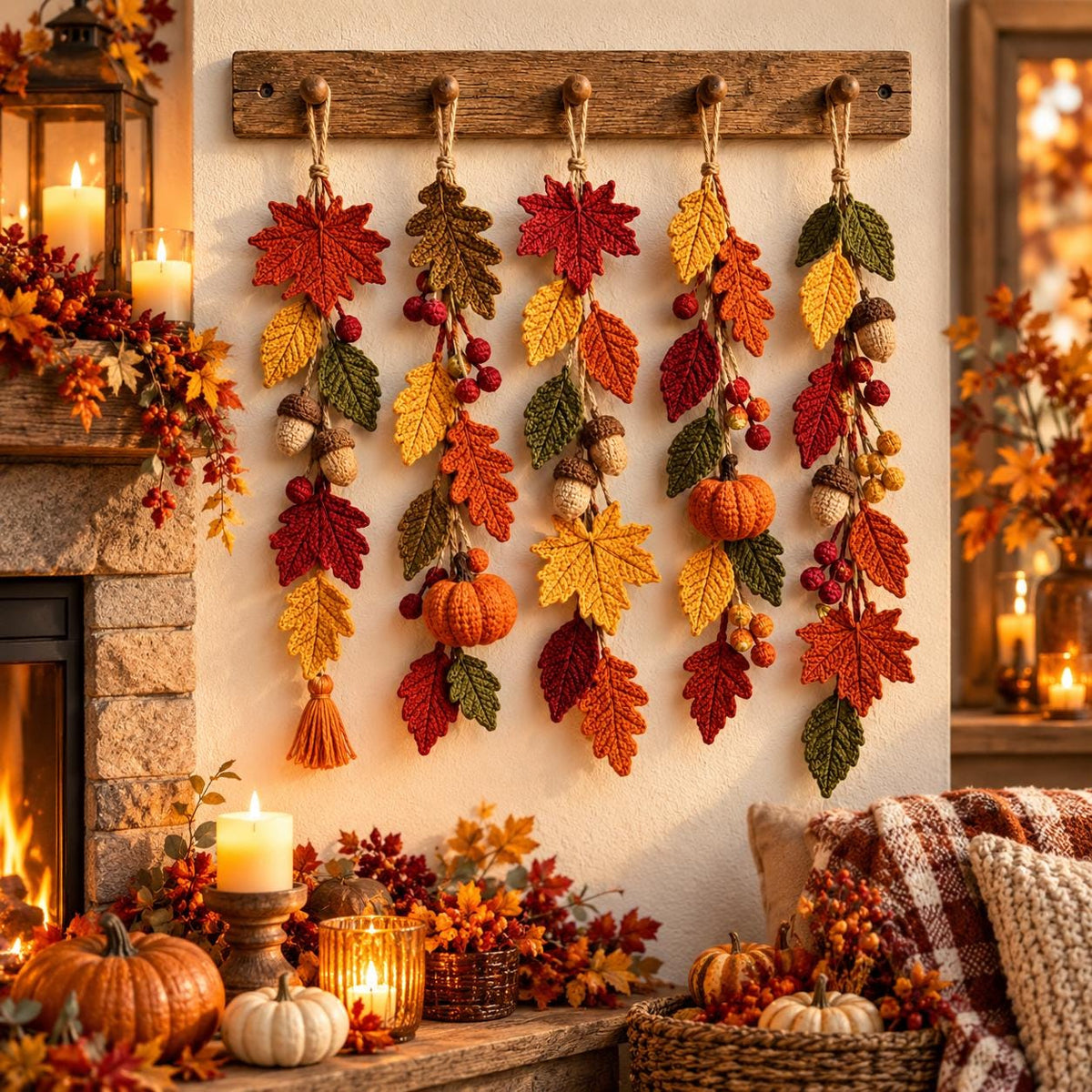 Autumn Leaves & Pumpkin Crochet Garland