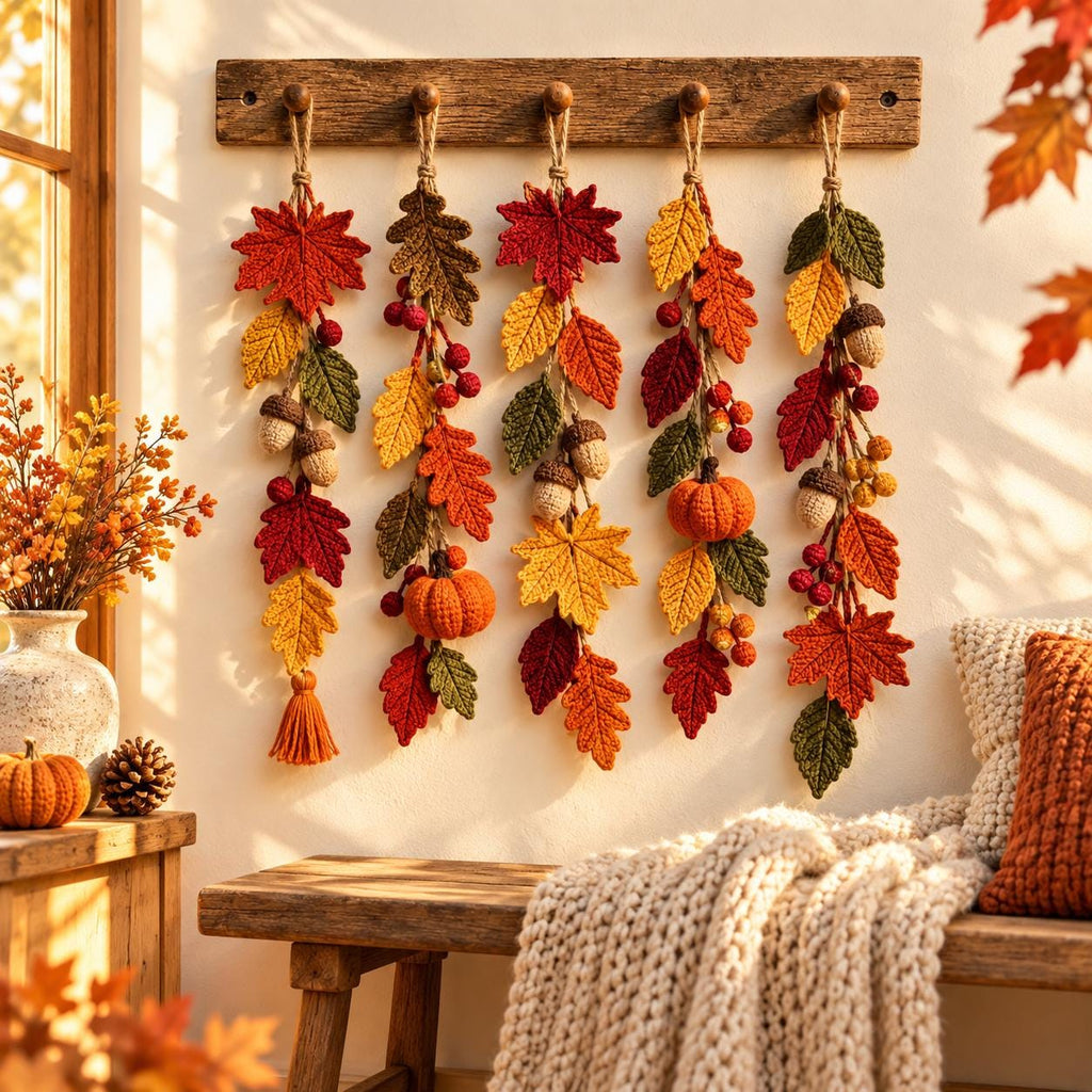 Autumn Leaves & Pumpkin Crochet Garland