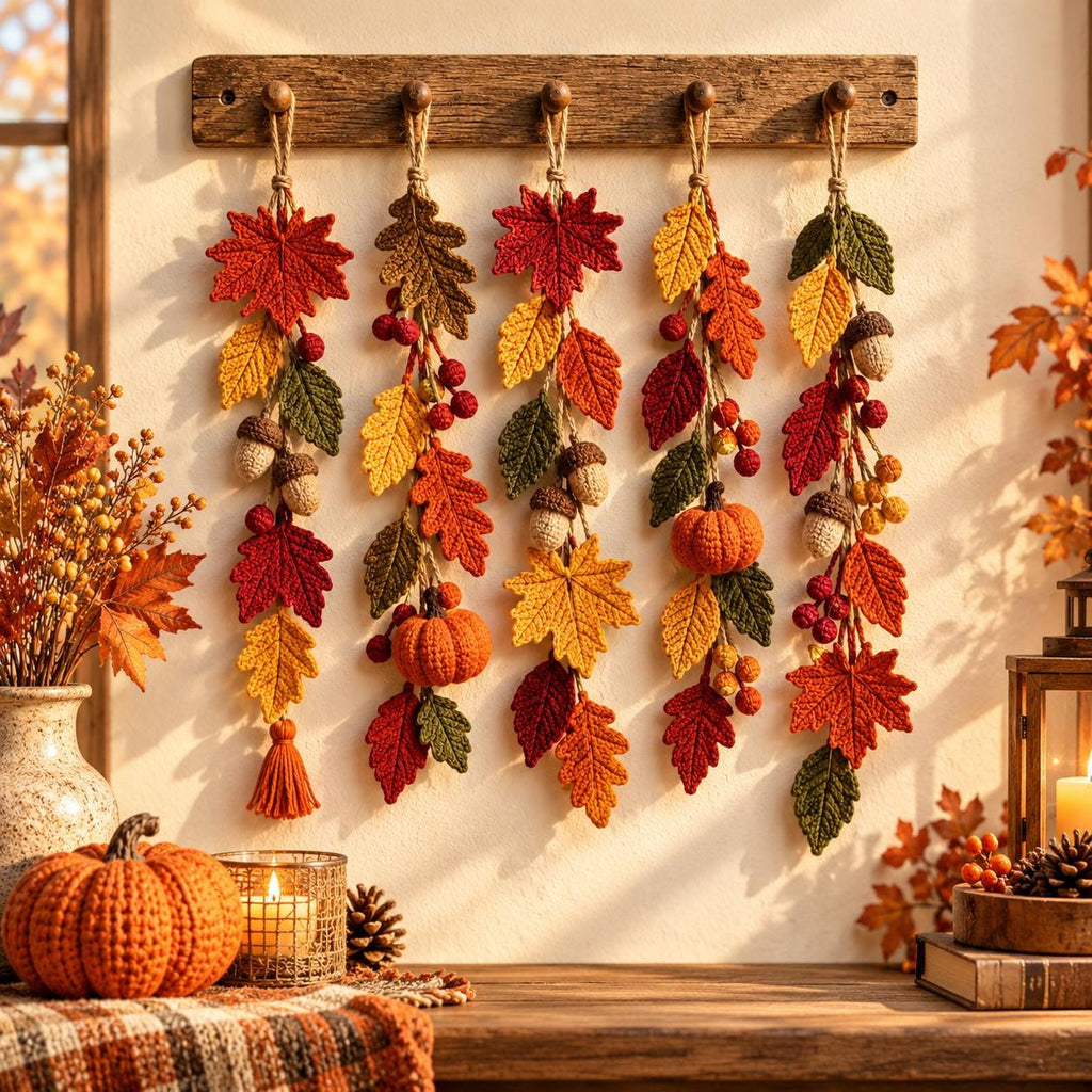 Autumn Leaves & Pumpkin Crochet Garland