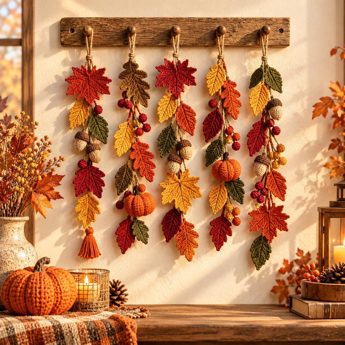 Autumn Leaves & Pumpkin Crochet Garland