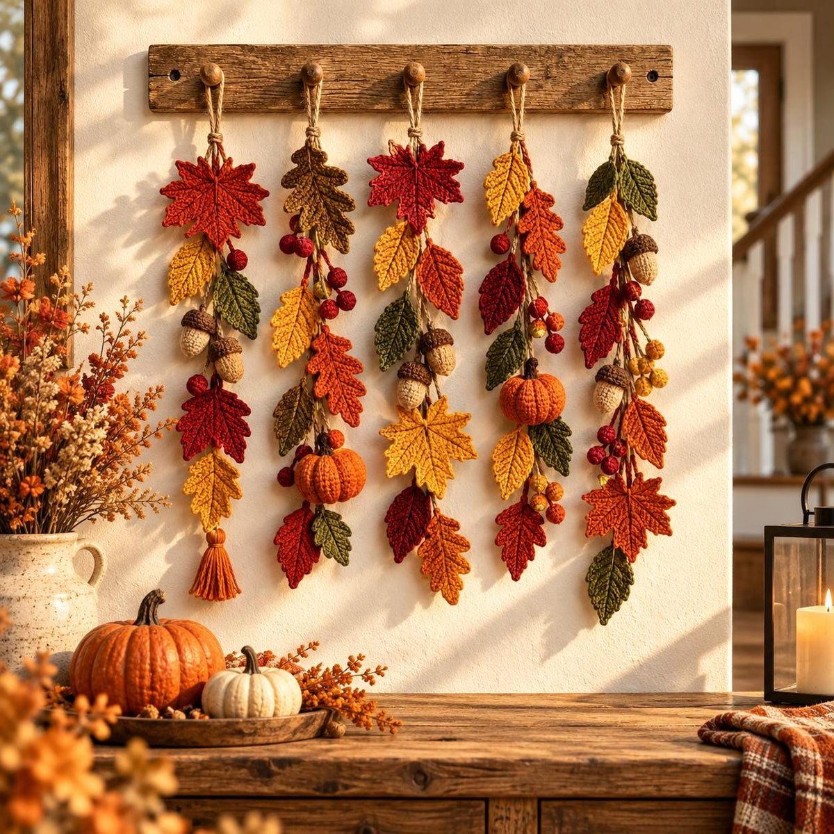 Autumn Leaves & Pumpkin Crochet Garland
