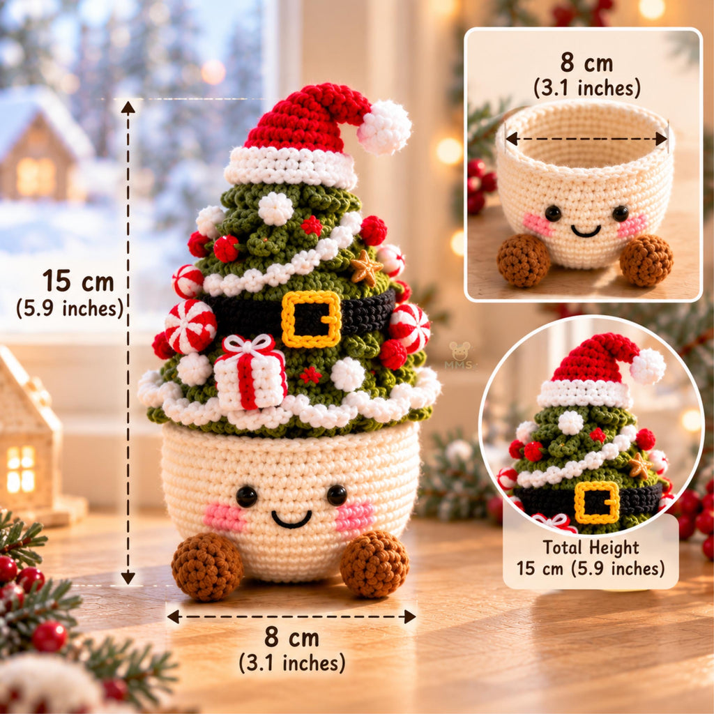 Handmade Crochet Christmas Tree Pot Shelf Decor