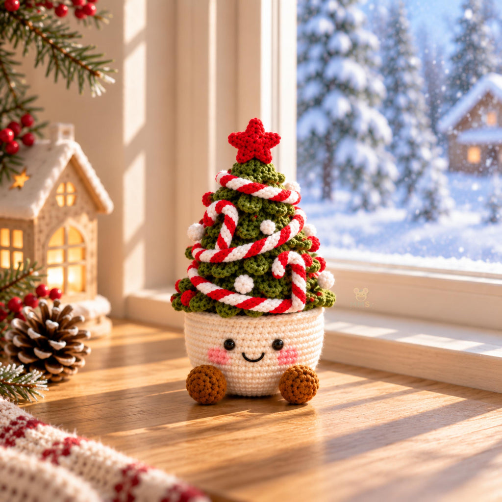 Handmade Crochet Christmas Tree Pot Shelf Decor