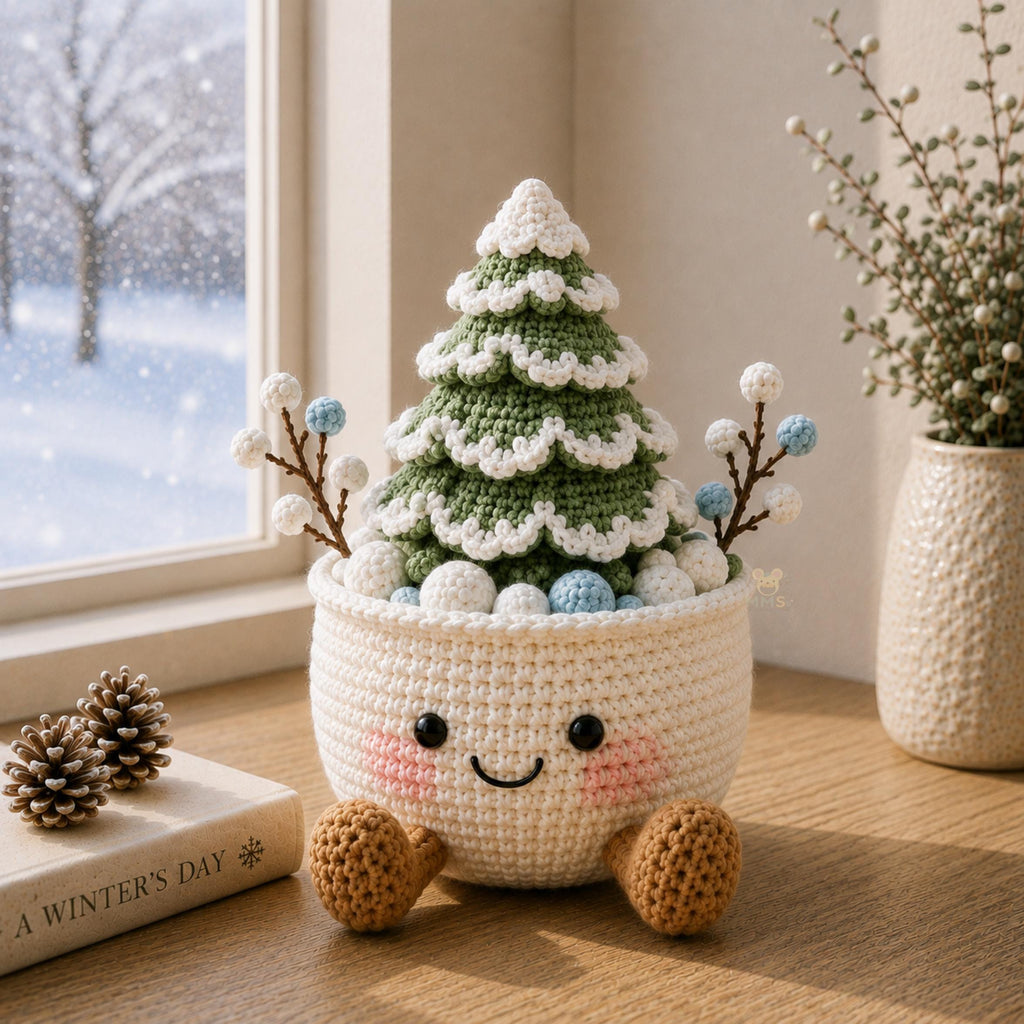 Handmade Crochet Christmas Tree Pot Holiday Desk Decor