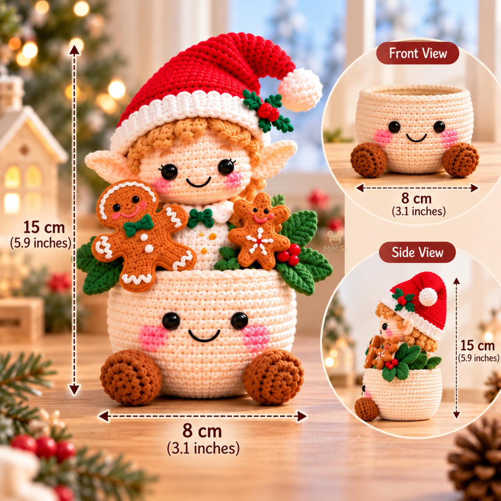 Handmade Christmas Elf Crochet Pot Holiday Desk Decor