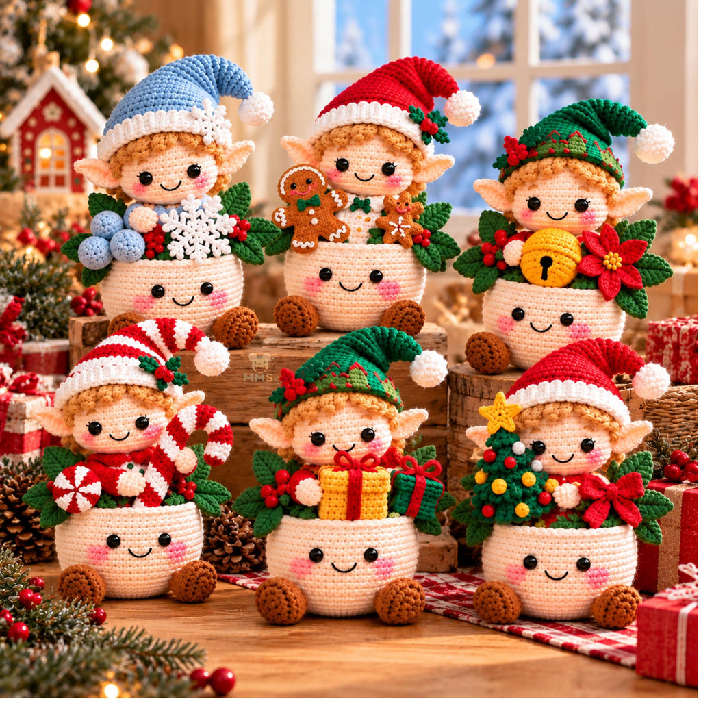 Handmade Christmas Elf Crochet Pot Holiday Desk Decor