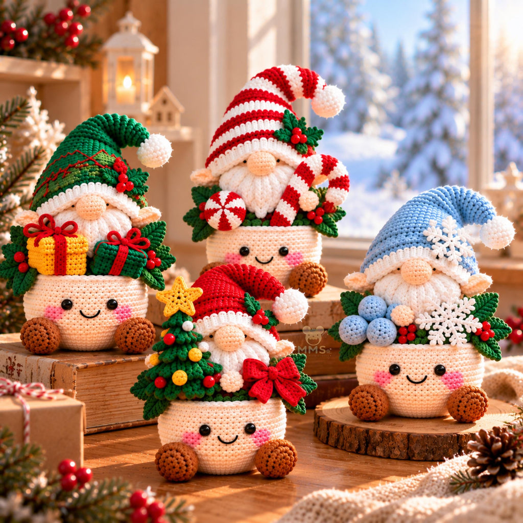 Handmade Crochet Christmas Gnome Holiday Table Decor