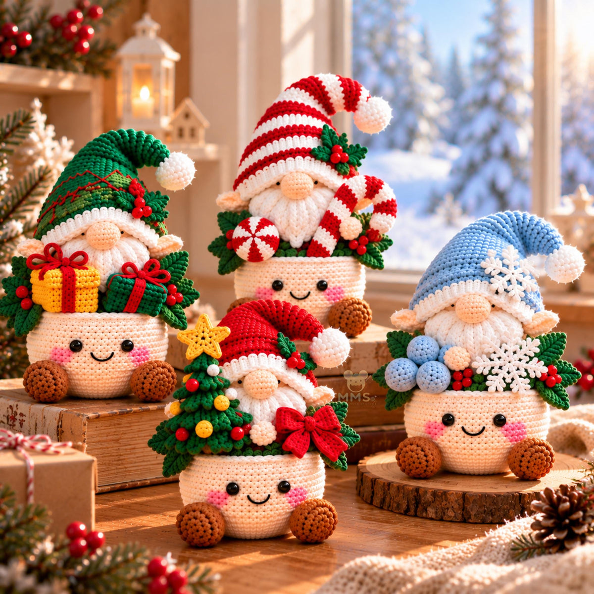 Handmade Crochet Christmas Gnome Holiday Table Decor